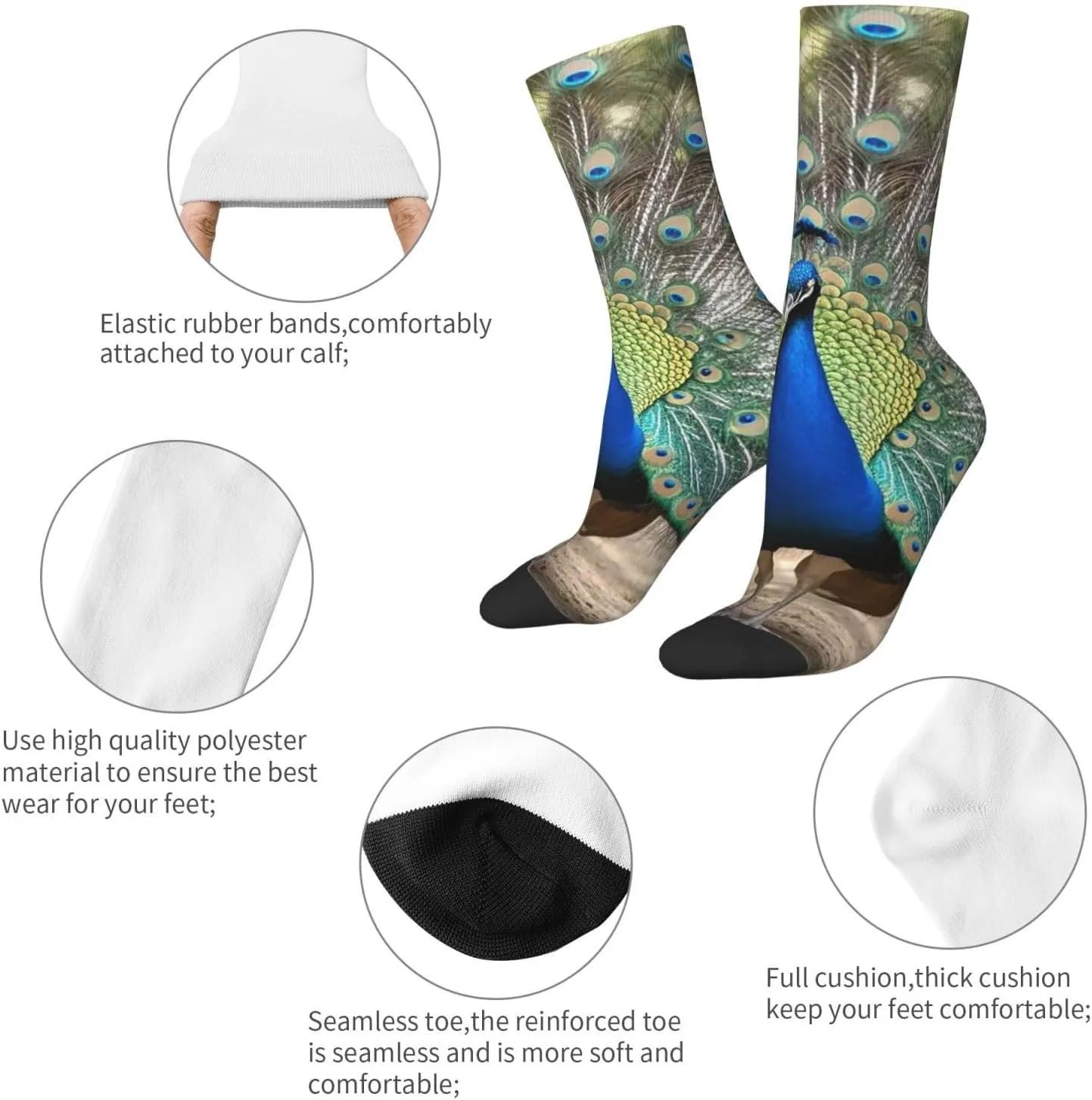 Socks for Women Men Breathable Moisture Wicking Boot Socks Blue Peacock Warm Calf Socks