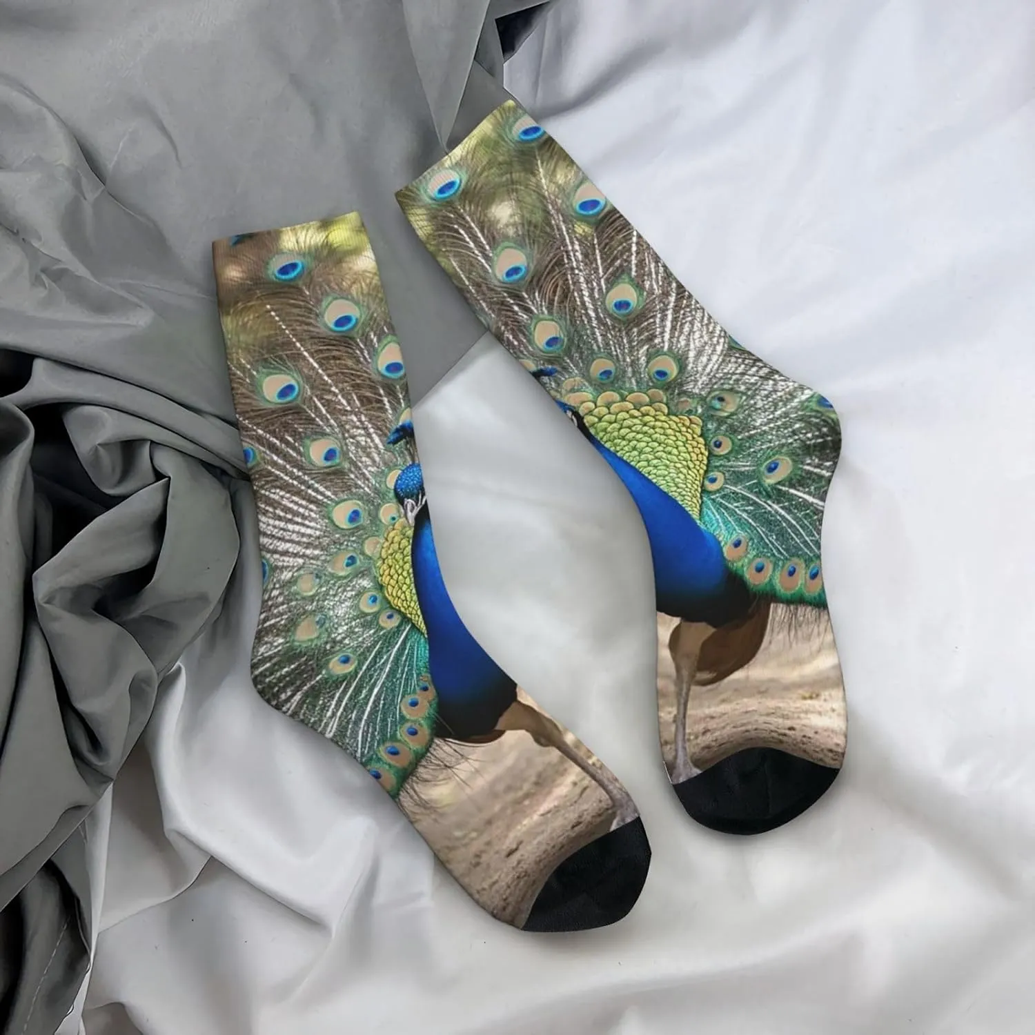 Socks for Women Men Breathable Moisture Wicking Boot Socks Blue Peacock Warm Calf Socks