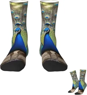 Socks for Women Men Breathable Moisture Wicking Boot Socks Blue Peacock Warm Calf Socks