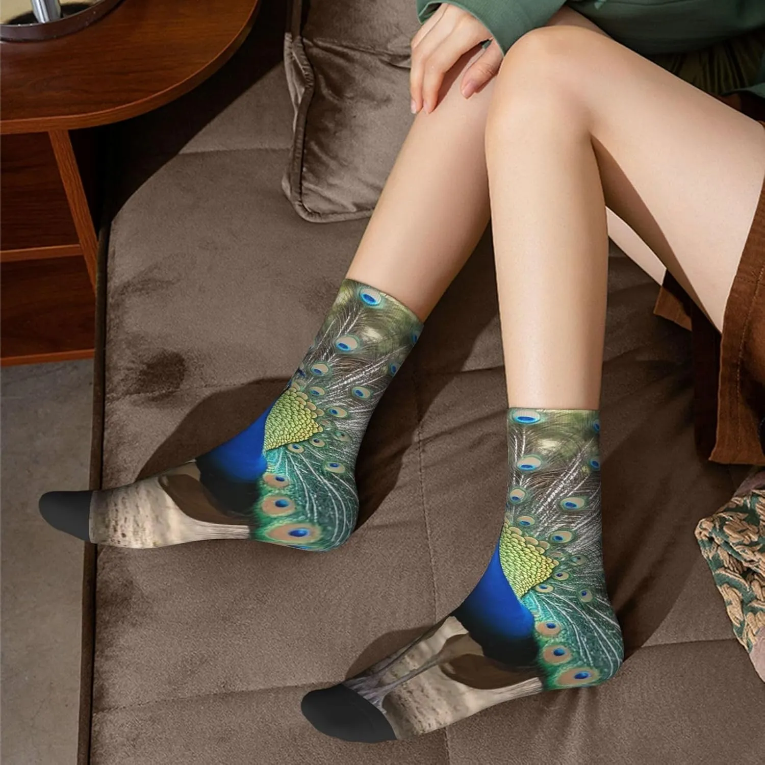 Socks for Women Men Breathable Moisture Wicking Boot Socks Blue Peacock Warm Calf Socks
