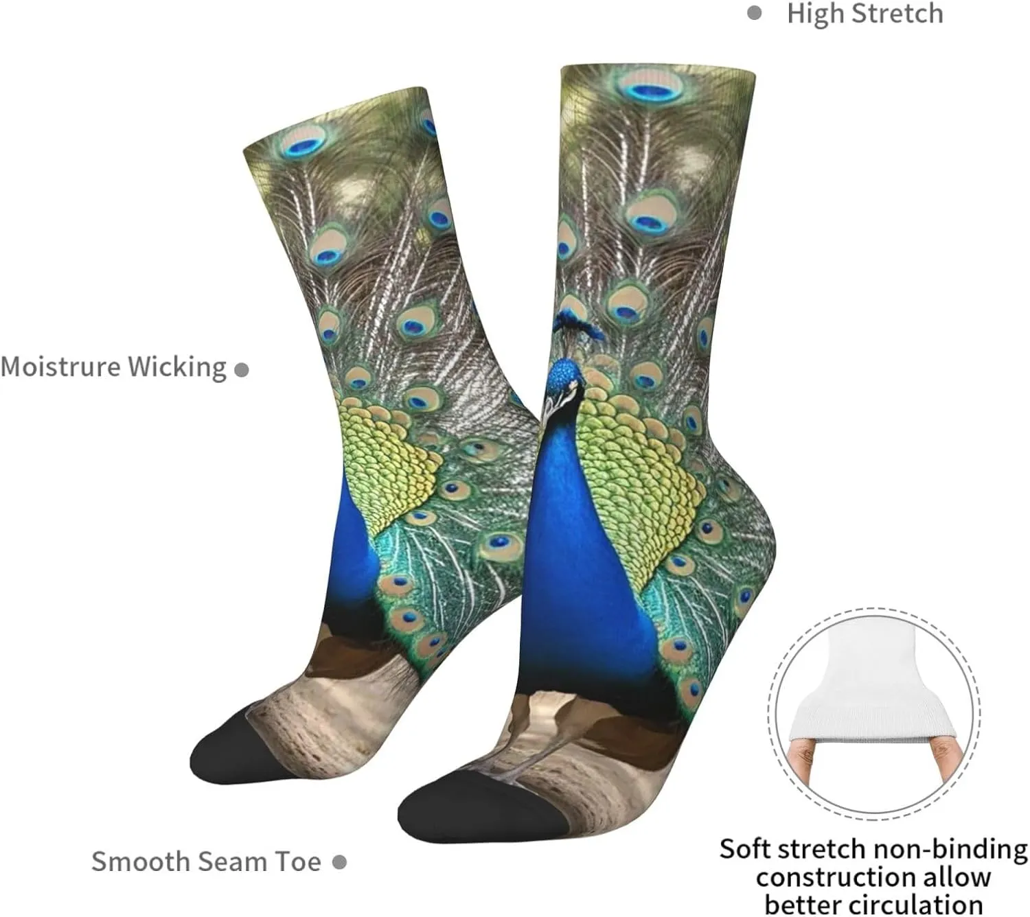 Socks for Women Men Breathable Moisture Wicking Boot Socks Blue Peacock Warm Calf Socks
