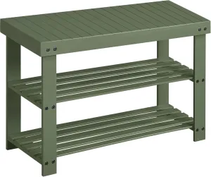 SONGMICS Shoe Rack Bench, 3-Tier Bamboo Shoe Storage Organizer, Entryway Bench, Holds Up to 286 lb, 11.3 x 27.6 x 17.8 Inches, for Entryway Bathroom Bedroom, Forest Green ULBS004C01