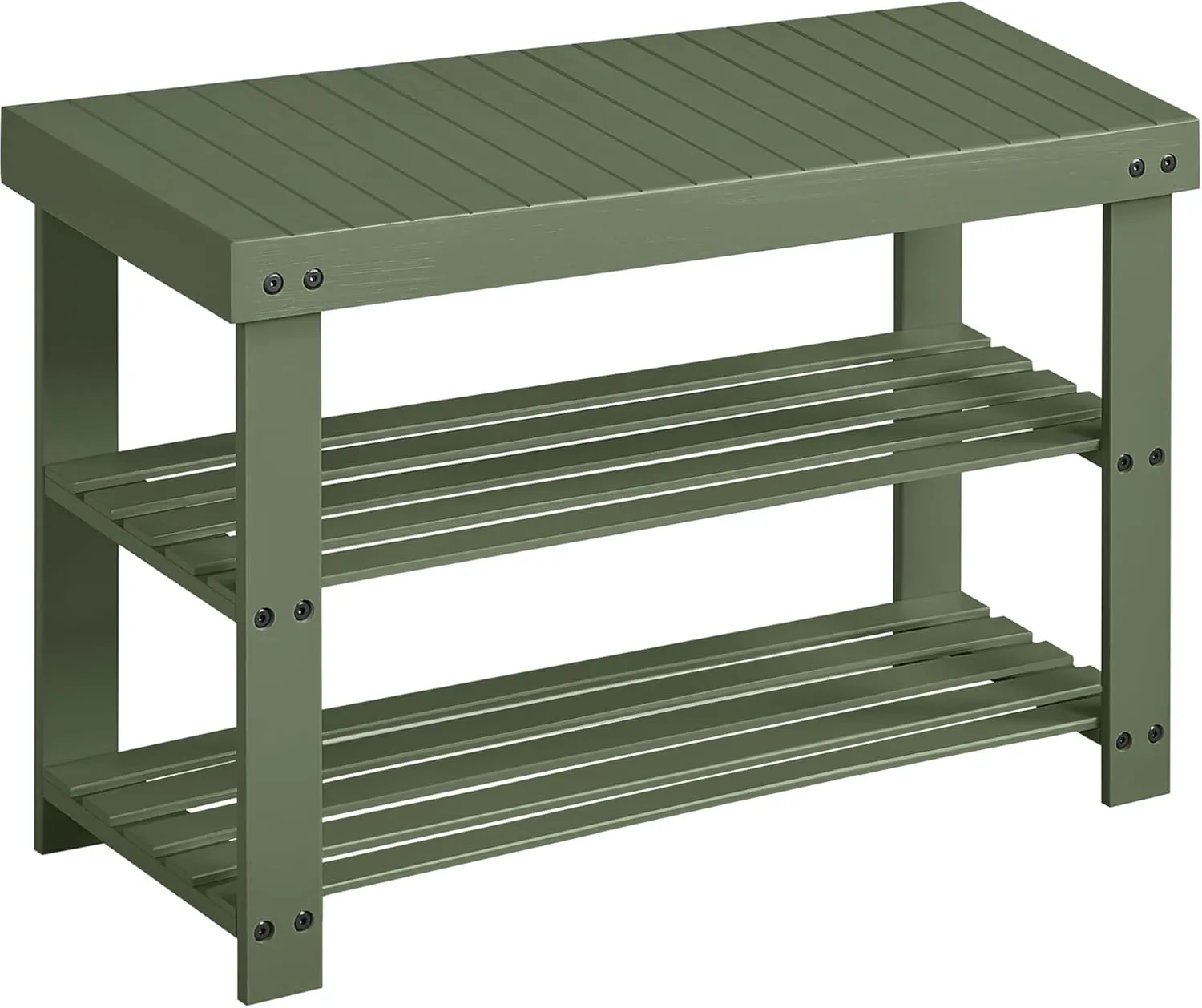 SONGMICS Shoe Rack Bench, 3-Tier Bamboo Shoe Storage Organizer, Entryway Bench, Holds Up to 286 lb, 11.3 x 27.6 x 17.8 Inches, for Entryway Bathroom Bedroom, Forest Green ULBS004C01