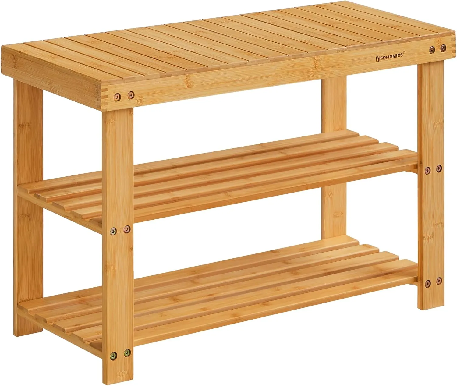 SONGMICS Shoe Rack Bench, 3-Tier Bamboo Shoe Storage Organizer, Entryway Bench, Holds Up to 286 lb, 11.3 x 27.6 x 17.8 Inches, for Entryway Bathroom Bedroom, Natural ULBS04N