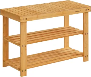 SONGMICS Shoe Rack Bench, 3-Tier Bamboo Shoe Storage Organizer, Entryway Bench, Holds Up to 286 lb, 11.3 x 27.6 x 17.8 Inches, for Entryway Bathroom Bedroom, Natural ULBS04N