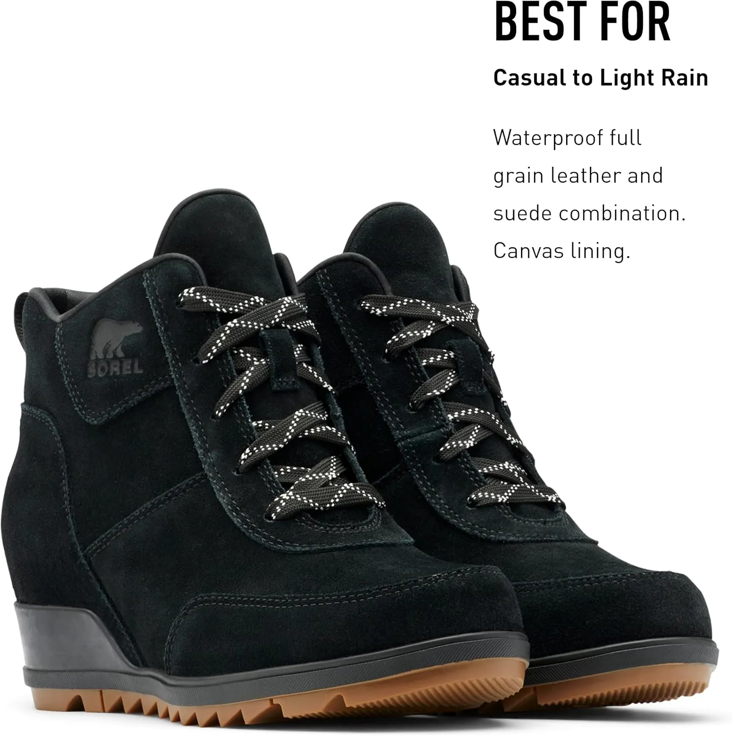 Sorel Women's Evie Sport Lace Bootie — Waterproof Suede & Leather — Wedge Ankle Sneaker — Booties