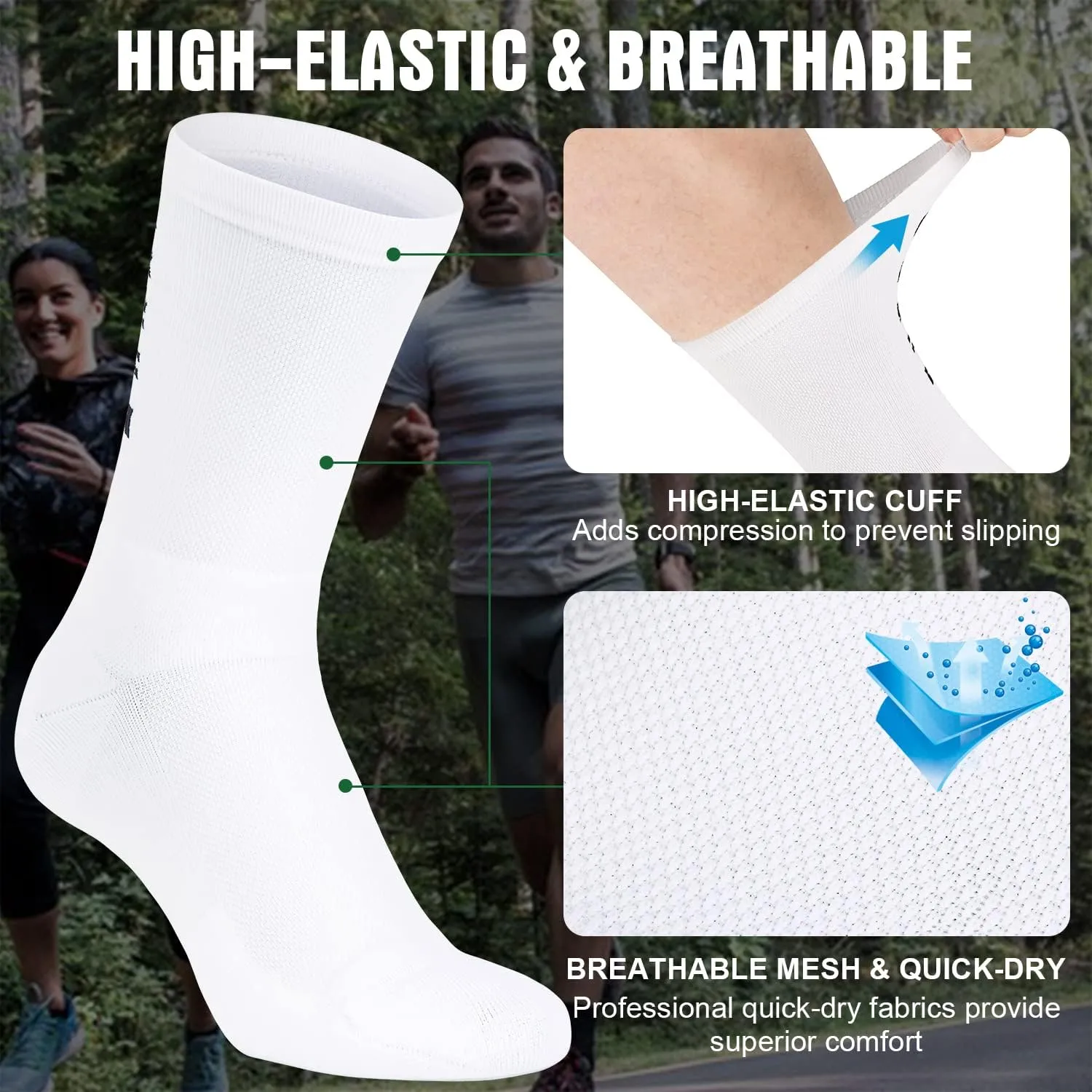 Souke Sports Crew Cycling Socks for Men and Women, Breathable Cushioned Moisture Wicking Athletic Compression Socks