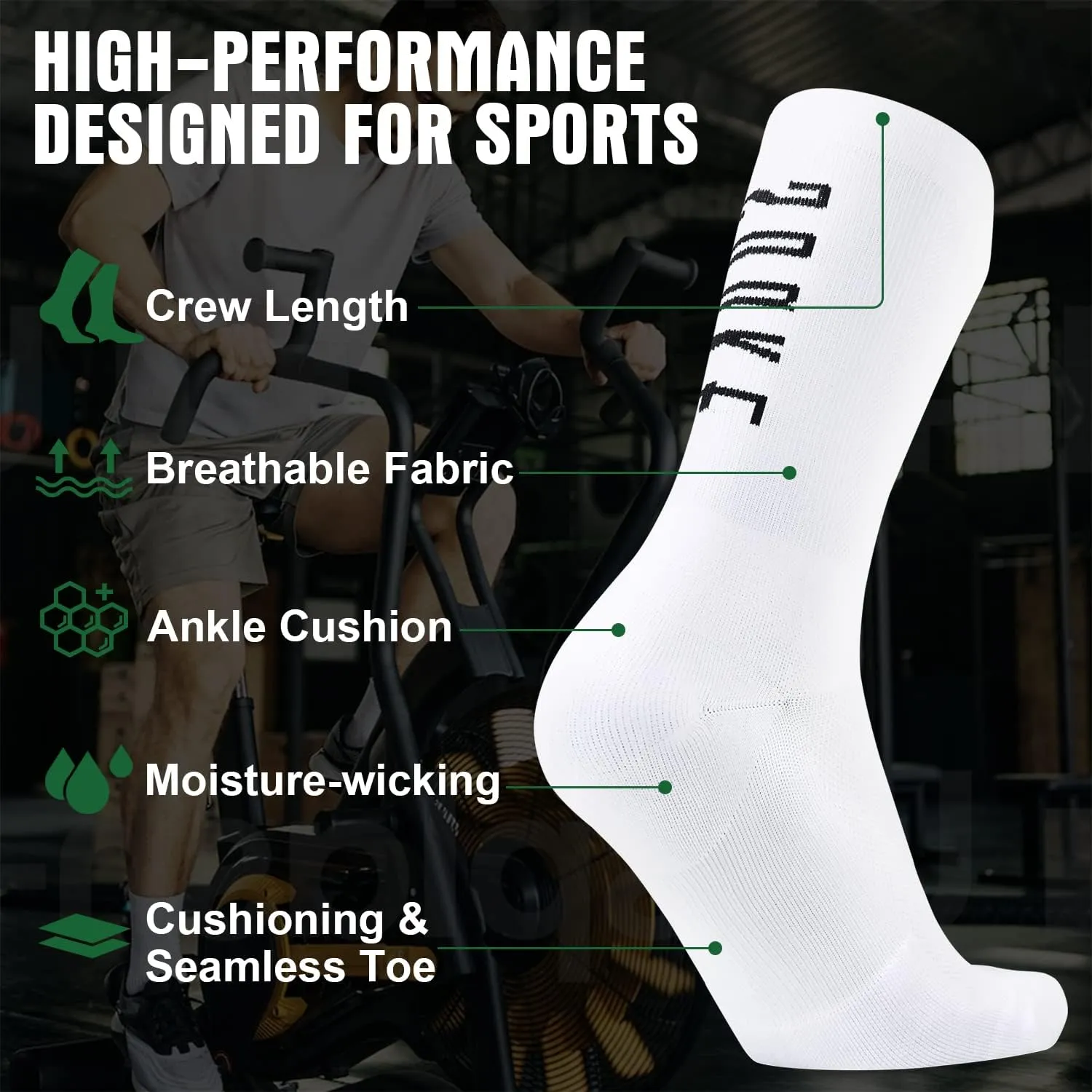 Souke Sports Crew Cycling Socks for Men and Women, Breathable Cushioned Moisture Wicking Athletic Compression Socks