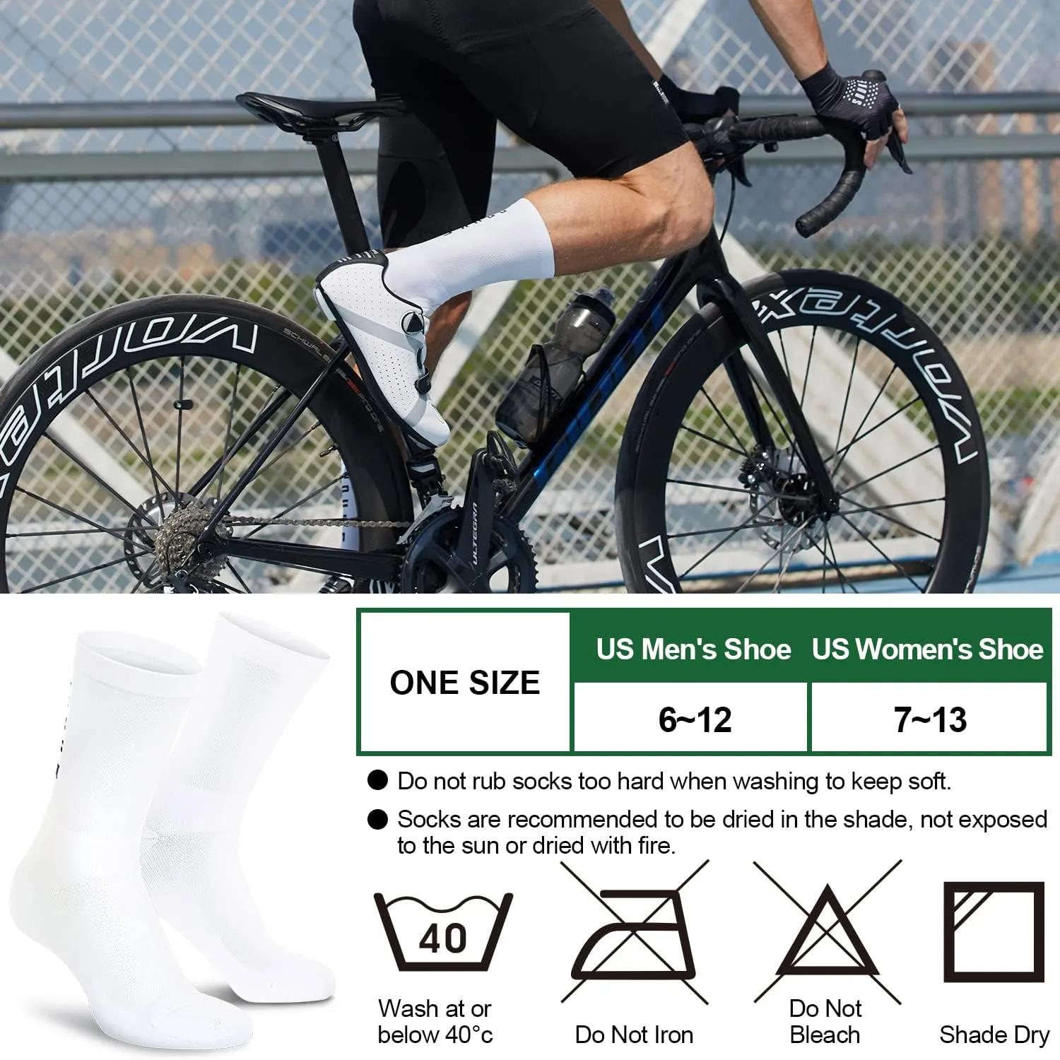 Souke Sports Crew Cycling Socks for Men and Women, Breathable Cushioned Moisture Wicking Athletic Compression Socks