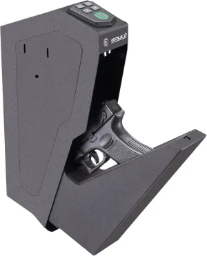 SOULYI Mounted Biometric Gun Safe For Pistols, Auto Open Handgun Safe, Pistol Safe With Fingerprint Keypad Key Quick Access For Guns Storage By Desk Nightstand Wall Cabinet Frosted Black