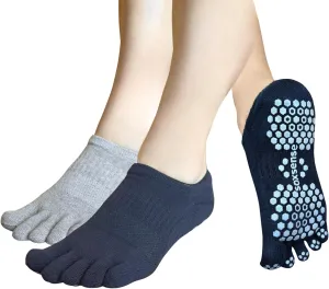 Soxsense Pilates Grip Toe Socks for Women & Men, Cushioned Low-Cut Five Finger Socks Non Slip for Yoga, Barre, Gym