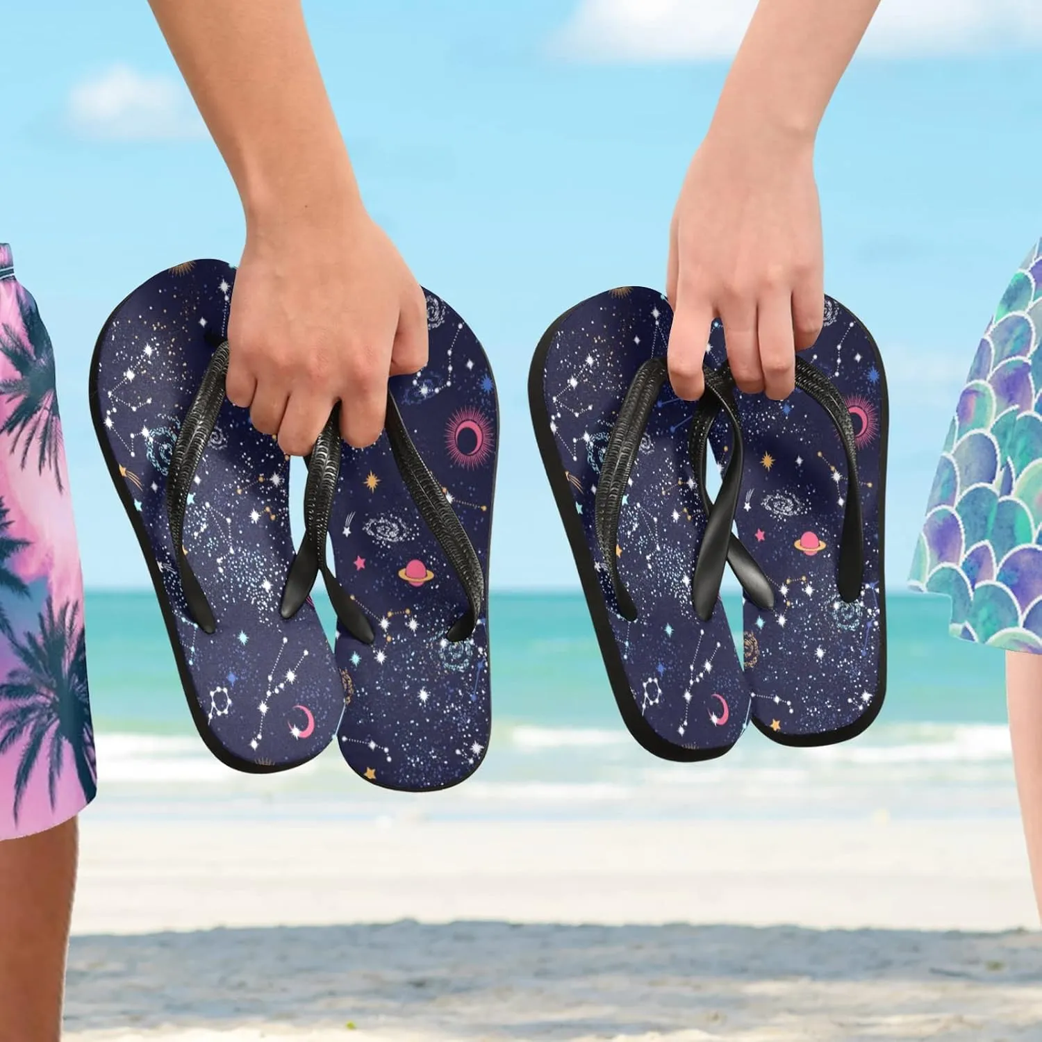 Space Galaxy Constellation Womens Flip Flops Galaxy Nebula Stars Summer Beach Sandals Casual Thong Slippers Comfortable Shower Slippers Non Slip Water Sandals shoes XXL