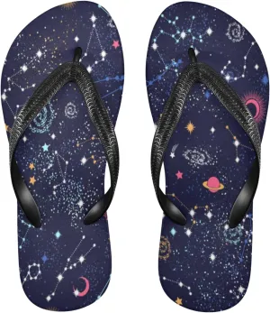 Space Galaxy Constellation Womens Flip Flops Galaxy Nebula Stars Summer Beach Sandals Casual Thong Slippers Comfortable Shower Slippers Non Slip Water Sandals shoes XXL