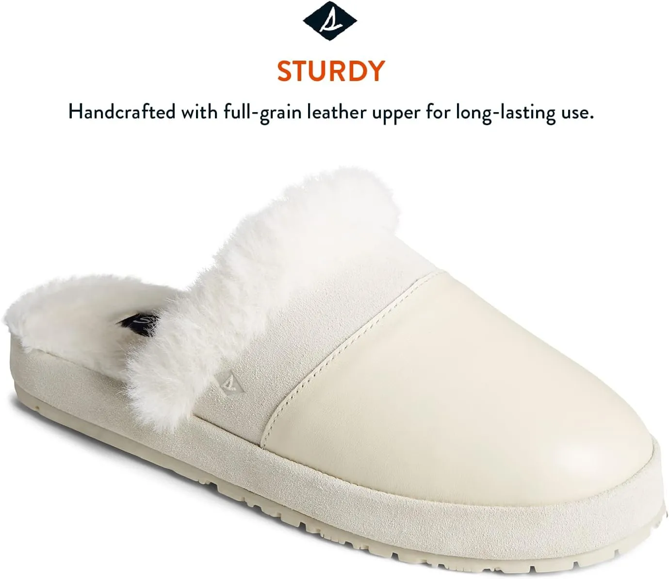 Sperry Women’s Cape May Mule Slipper - Cow Suede Slippers Featuring Full-Grain Leather Upper, Rubber Outsole, and Faux Fur Lining