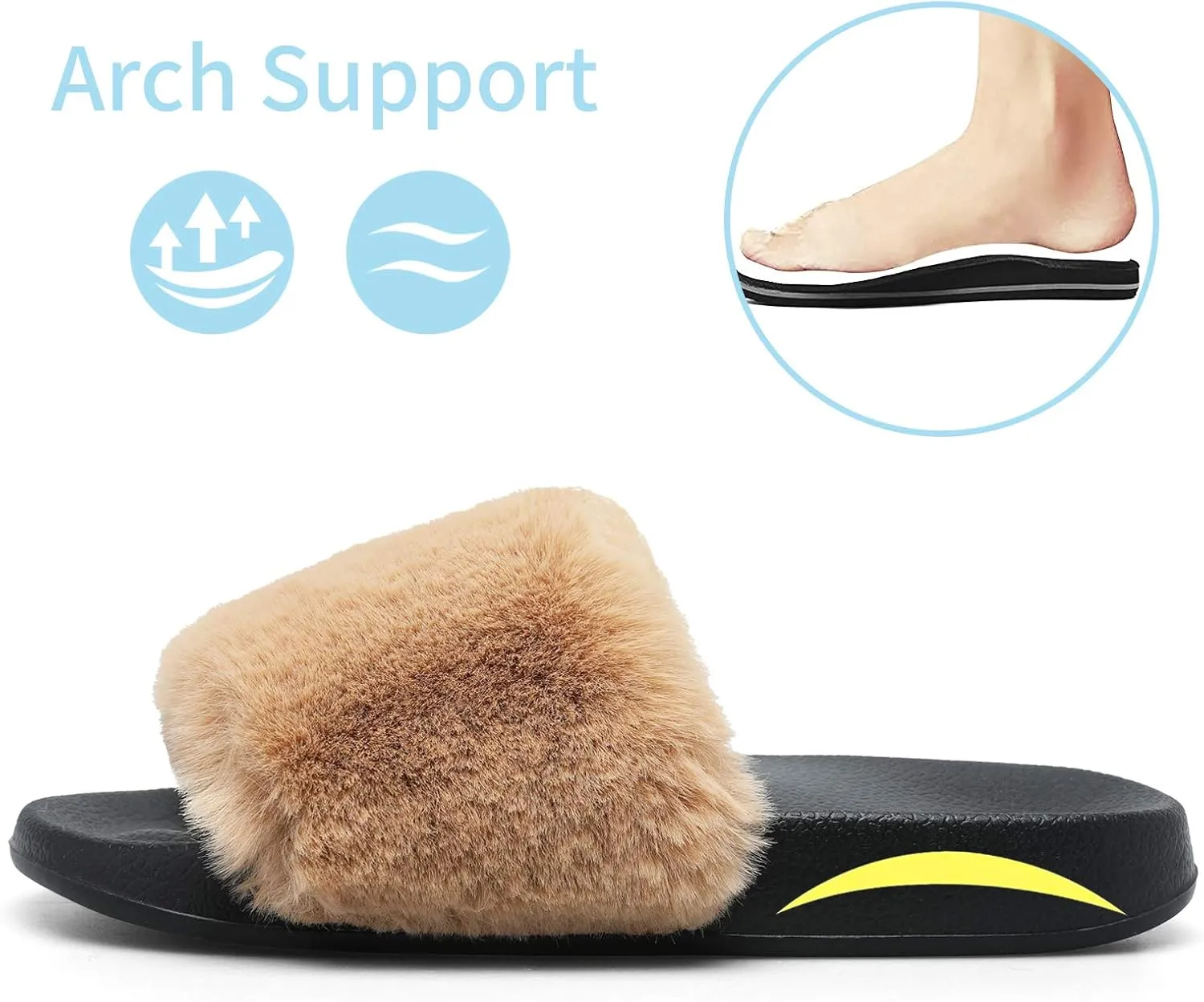 Spesoul Womens Fuzzy Slides Open Toe Furry Slide Slippers Indoor Outdoor Slides Sandals Casual Flat Fluffy House Slippers