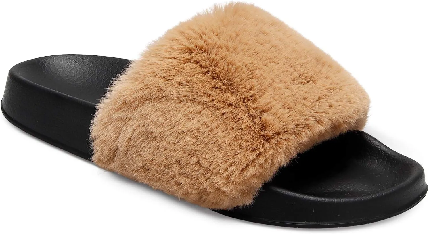 Spesoul Womens Fuzzy Slides Open Toe Furry Slide Slippers Indoor Outdoor Slides Sandals Casual Flat Fluffy House Slippers
