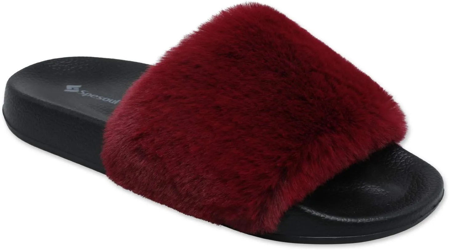 Spesoul Womens Fuzzy Slides Open Toe Furry Slide Slippers Indoor Outdoor Slides Sandals Casual Flat Fluffy House Slippers