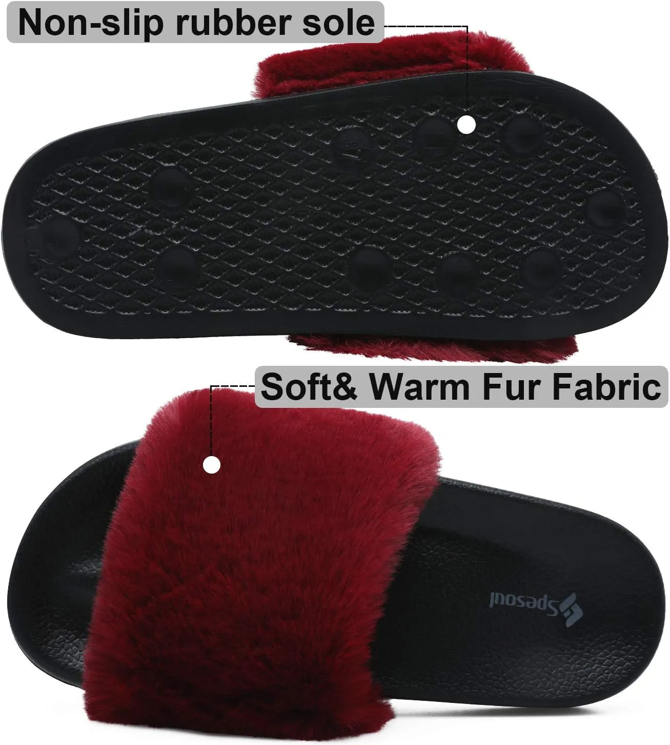 Spesoul Womens Fuzzy Slides Open Toe Furry Slide Slippers Indoor Outdoor Slides Sandals Casual Flat Fluffy House Slippers