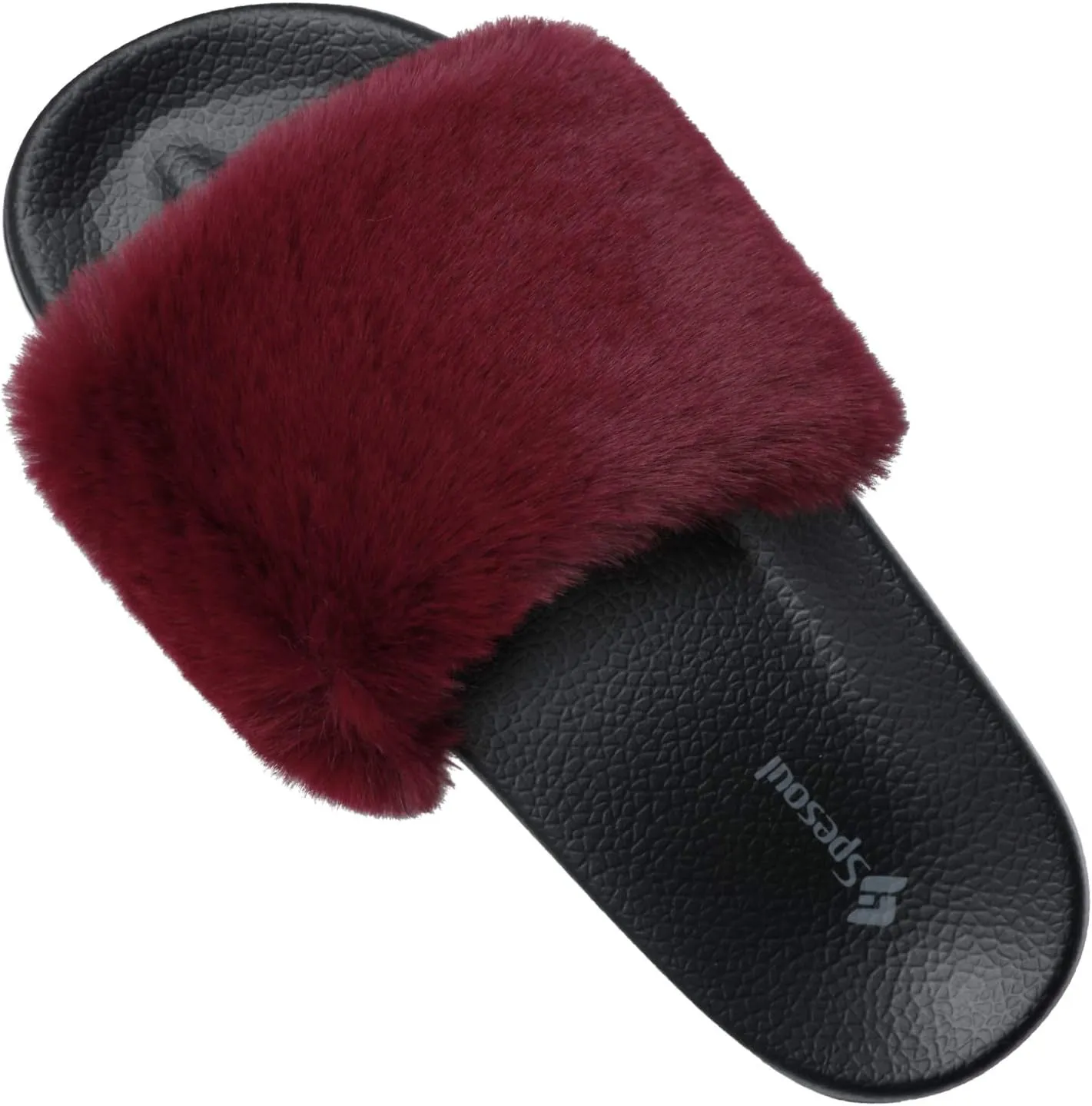 Spesoul Womens Fuzzy Slides Open Toe Furry Slide Slippers Indoor Outdoor Slides Sandals Casual Flat Fluffy House Slippers