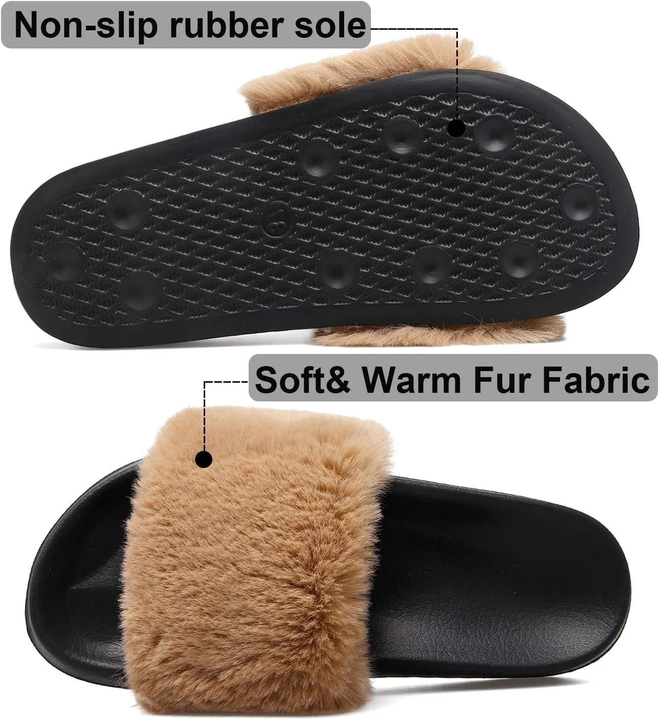 Spesoul Womens Fuzzy Slides Open Toe Furry Slide Slippers Indoor Outdoor Slides Sandals Casual Flat Fluffy House Slippers