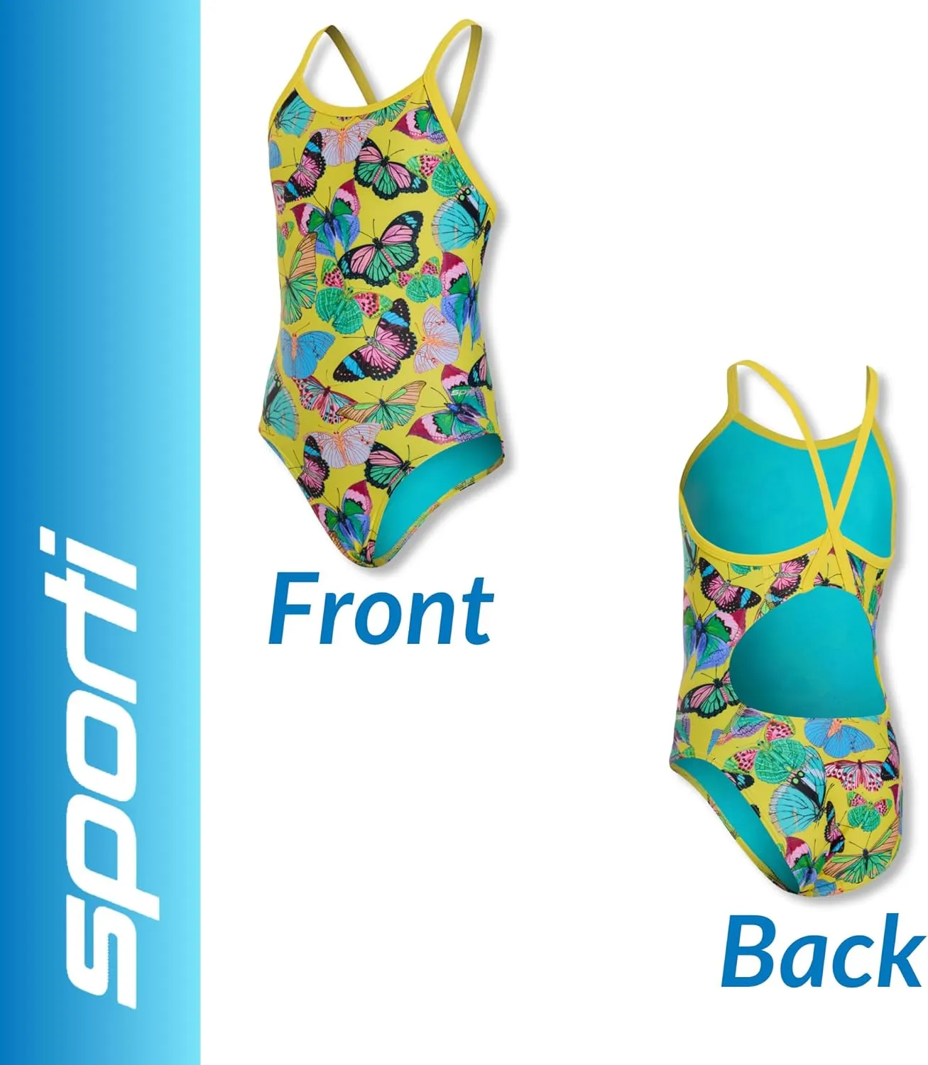 Sporti Thin Strap Girls' Athletic One-Piece Swimsuit – Multi Color Competitive Bathing Suit Swimwear for Youth Swimmers