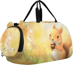 Squirrel in Autumn Scene Youth Sports Duffel Bag with Ventilated Shoe Compartment|All-Season Lightweight Travel Gym Bag for Girls & Boys|Water-Resistant Gear Bag