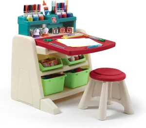Step2 Flip & Doodle Easel Desk With Stool, Kids 2 in 1 Activity Table, Art Board, Made of Durable Plastic, For Toddlers 2  Years Old