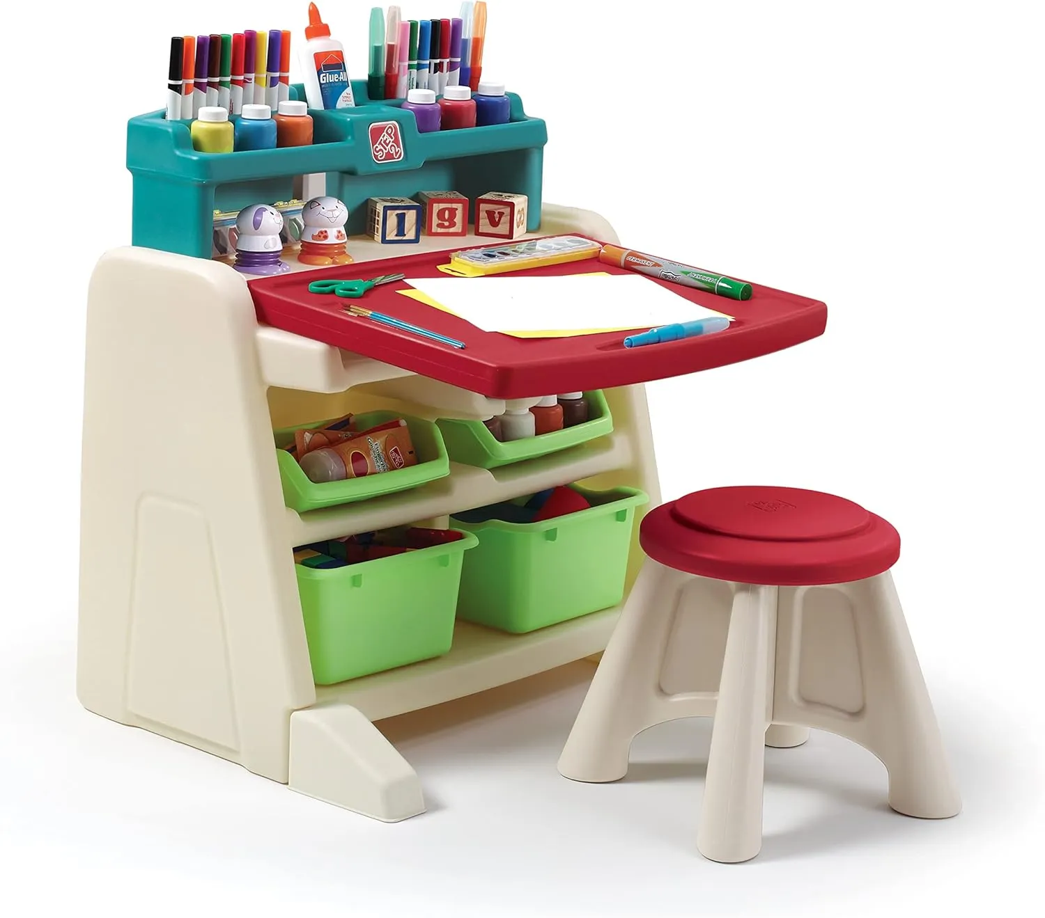 Step2 Flip & Doodle Easel Desk With Stool, Kids 2 in 1 Activity Table, Art Board, Made of Durable Plastic, For Toddlers 2  Years Old