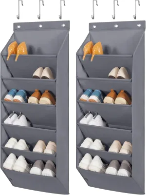 STORAGE MANIAC 2 Pack Over Door Shoe Organizers 6-Tier Large Pockets Hanging Organizers Shoes Rack Doors Closet Shoe Organizer Wall, Dorm & Narrow Doors Storage Shoe Holder Over Door Organizer Grey