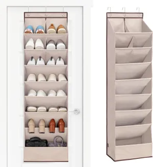 STORAGE MANIAC Over the Door Shoe Organizer Heavy-Duty Large Deep Pocket Hanging Shoe Organizer Shoe Rack Door Closet Shoe Organizer for Wall, Dorm & Narrow Door Storage Shoe Holder Oat Beige, 1 Pack