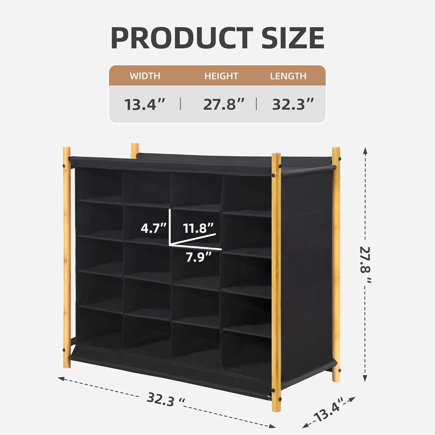 STORAGE MANIAC Shoe Cubby Organizer, Free Standing Shoe Cube Rack for Entryway, Bedroom, Apartment, Closet, Bamboo