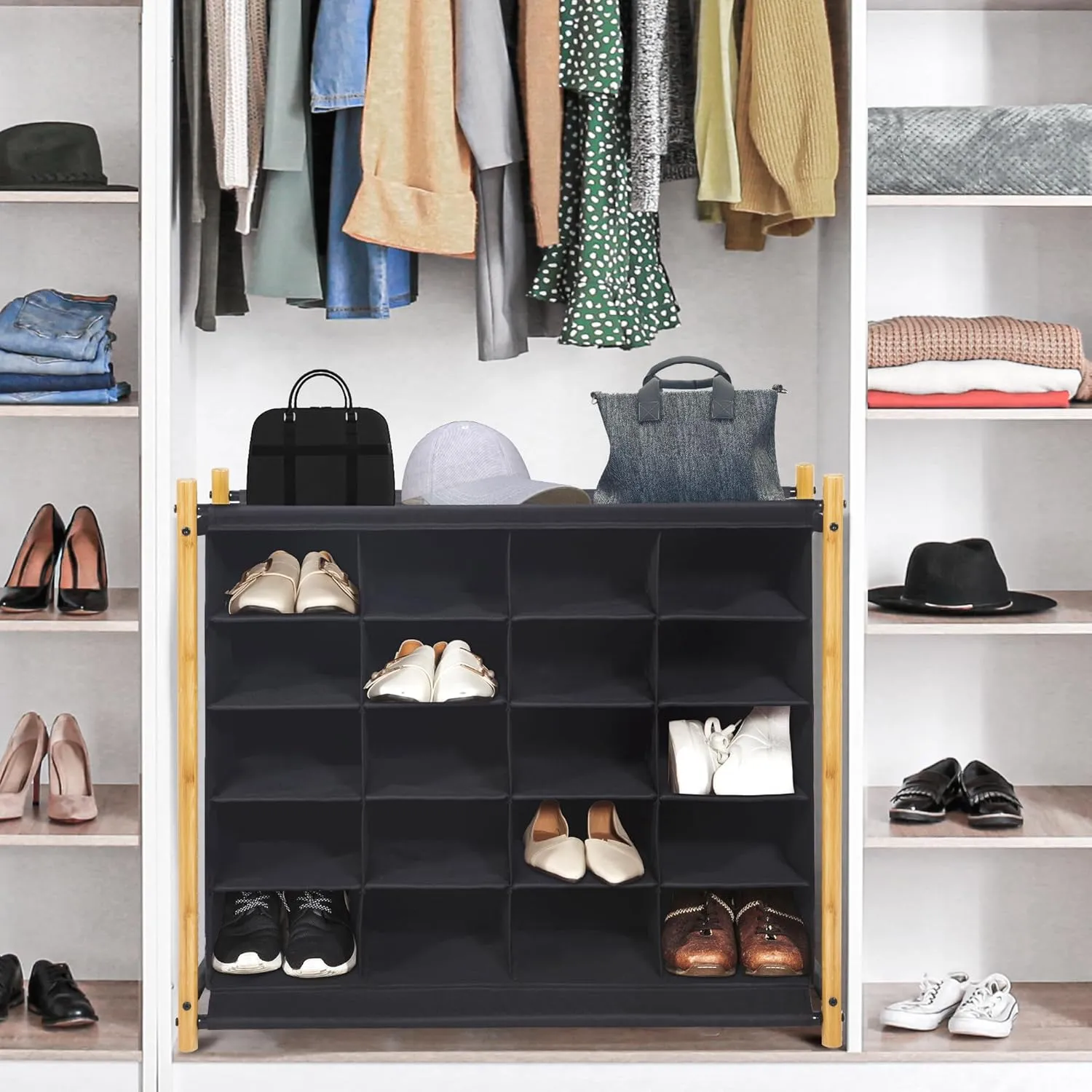 STORAGE MANIAC Shoe Cubby Organizer, Free Standing Shoe Cube Rack for Entryway, Bedroom, Apartment, Closet, Bamboo
