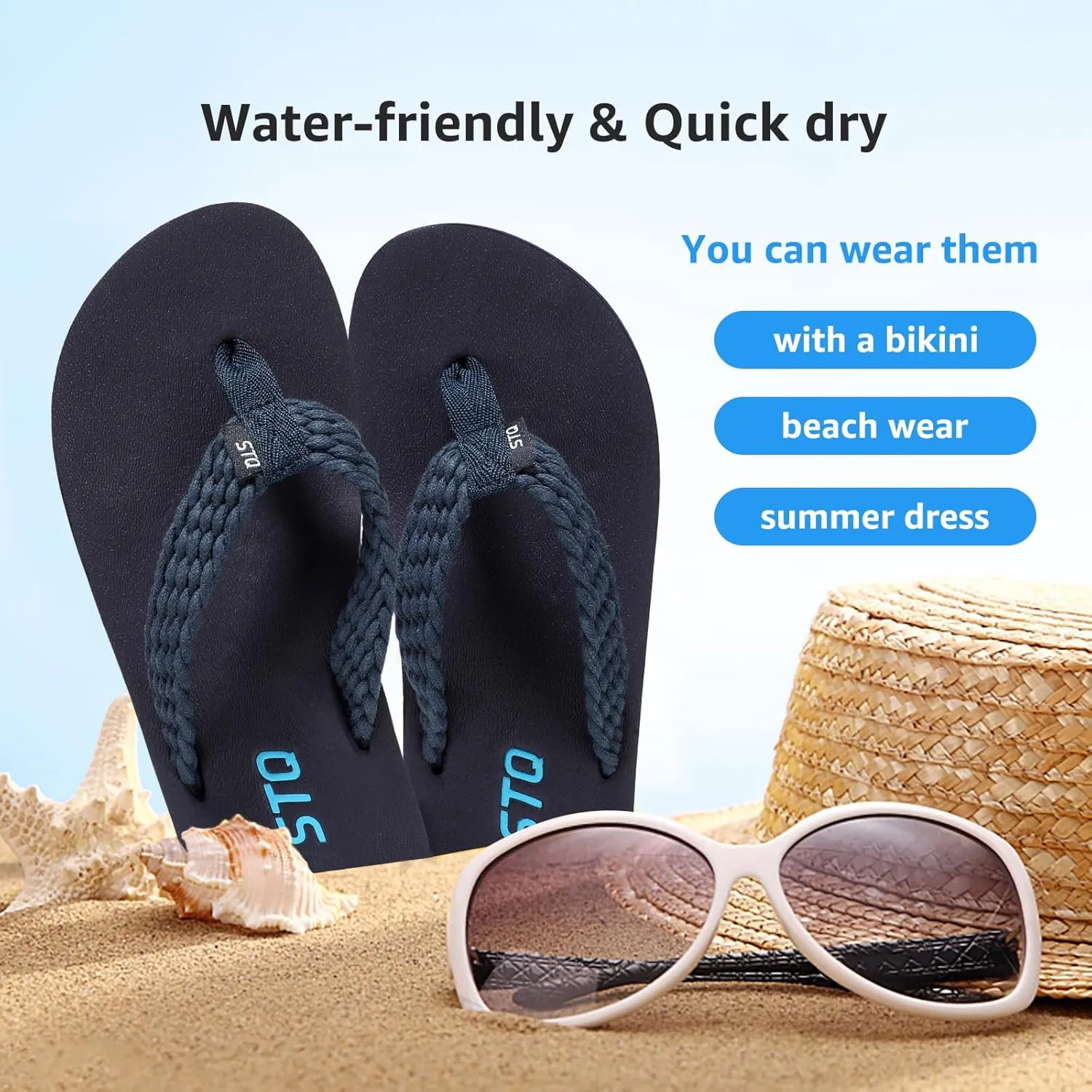 STQ Womens Quick Dry Flip Flops with Yoga Mat Sole丨Arch Support Thong Sandals