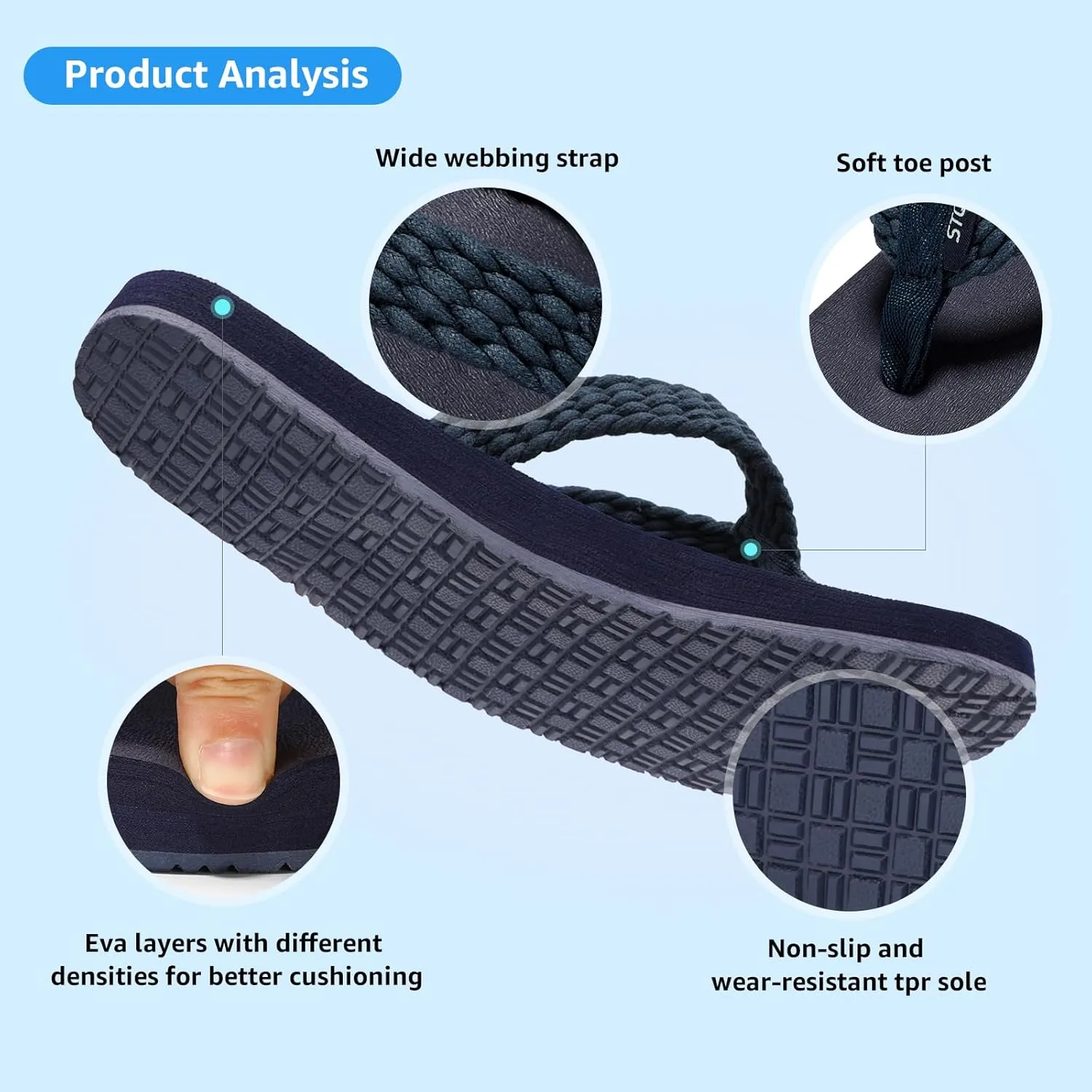 STQ Womens Quick Dry Flip Flops with Yoga Mat Sole丨Arch Support Thong Sandals