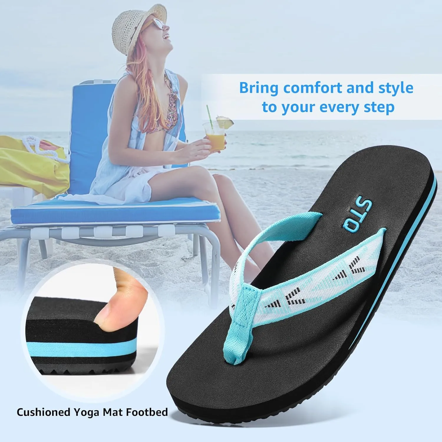 STQ Womens Quick Dry Flip Flops丨Arch Support Thong Sandals
