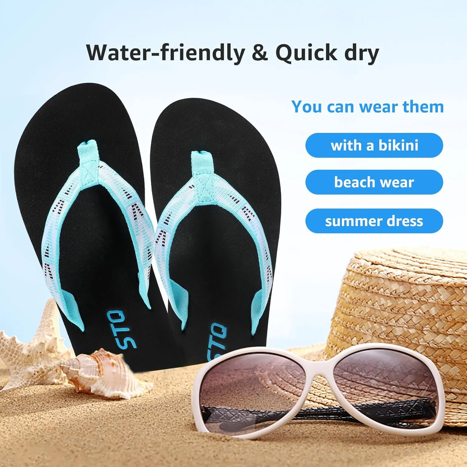 STQ Womens Quick Dry Flip Flops丨Arch Support Thong Sandals