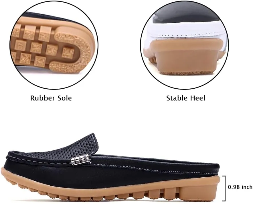 Succttssful Women's Closed Toe Mules Sandals for Walking: Backless Flats Loafers for Office - Casual Leather Mules for Girls