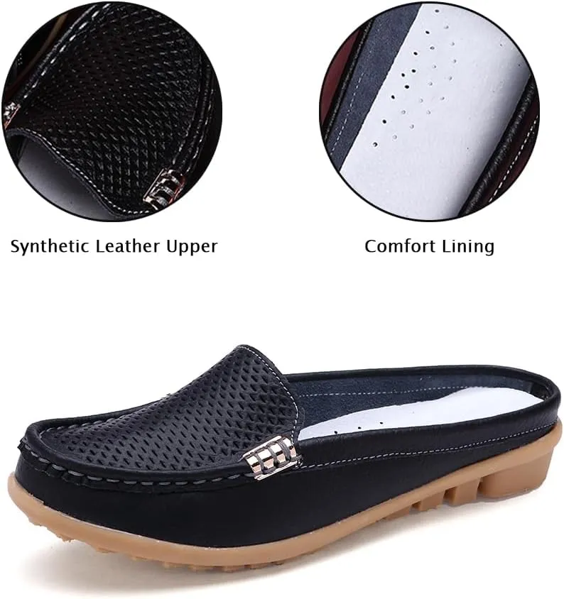 Succttssful Women's Closed Toe Mules Sandals for Walking: Backless Flats Loafers for Office - Casual Leather Mules for Girls