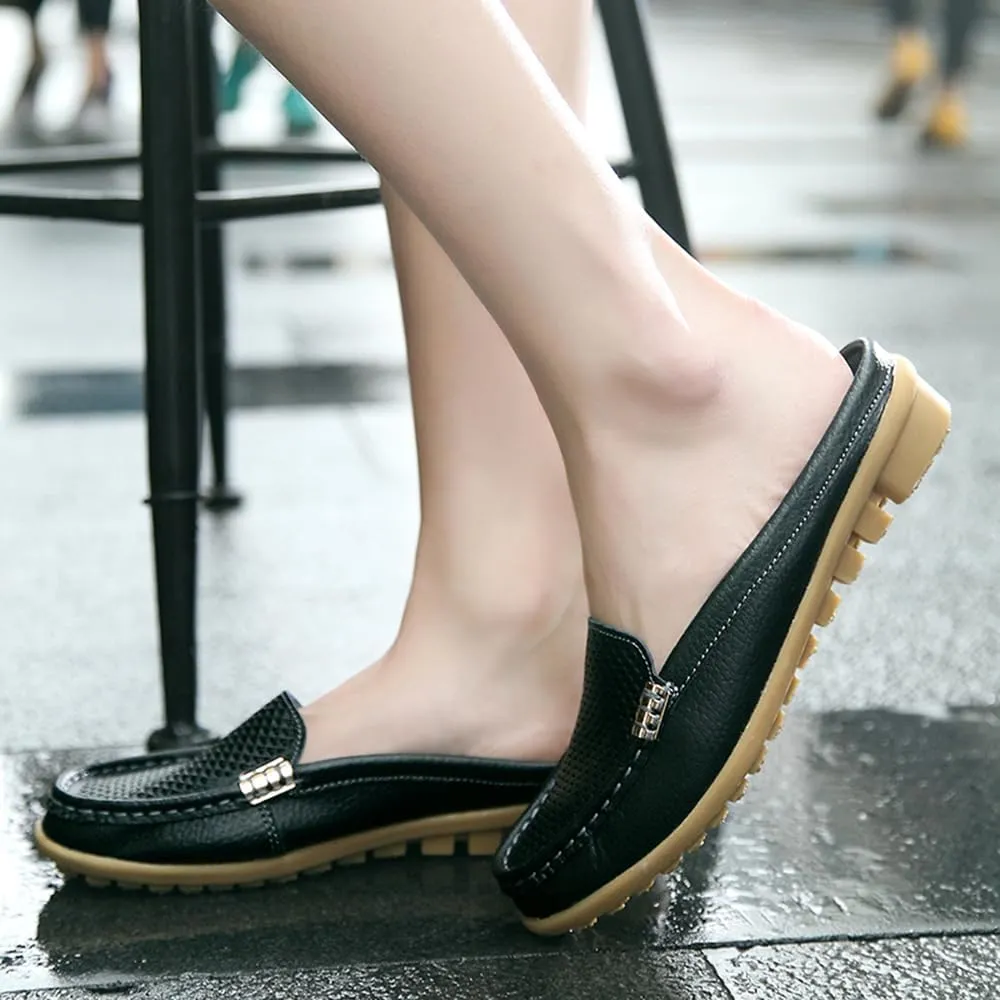 Succttssful Women's Closed Toe Mules Sandals for Walking: Backless Flats Loafers for Office - Casual Leather Mules for Girls