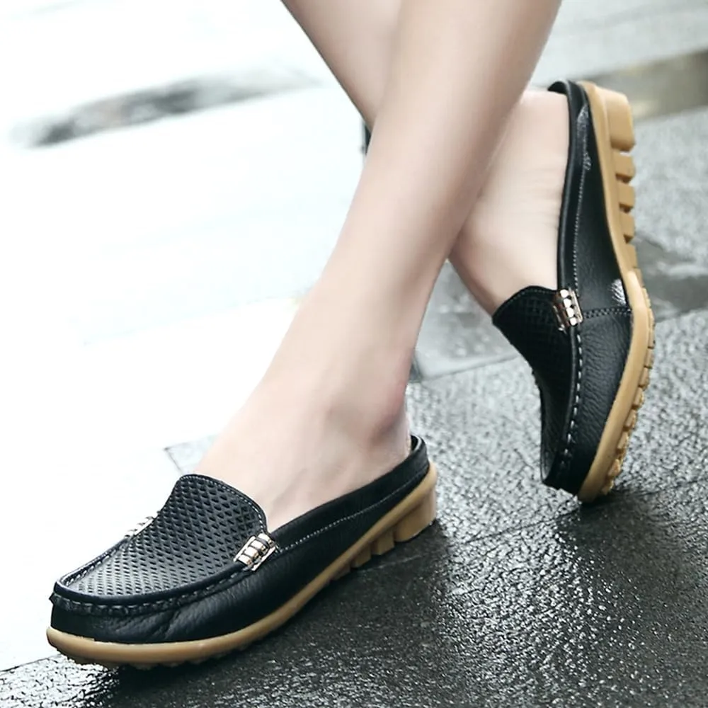 Succttssful Women's Closed Toe Mules Sandals for Walking: Backless Flats Loafers for Office - Casual Leather Mules for Girls