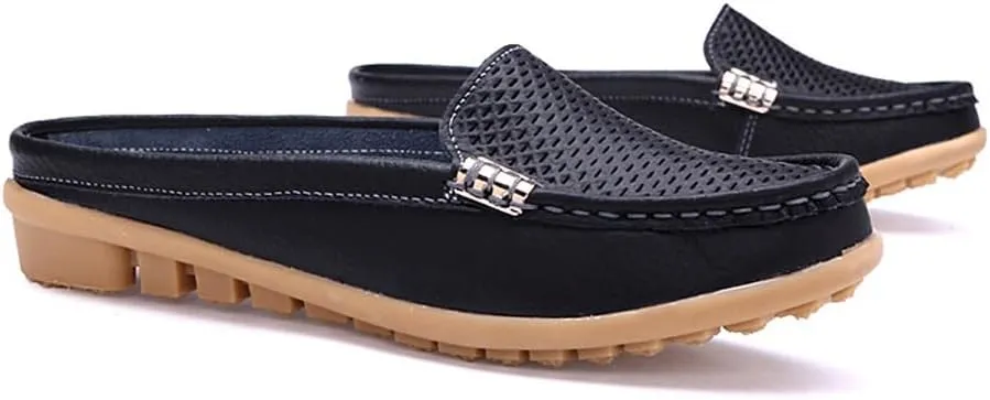 Succttssful Women's Closed Toe Mules Sandals for Walking: Backless Flats Loafers for Office - Casual Leather Mules for Girls