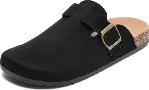 Suede Clogs Men & Women Unisex Leather Mules Soft Cork Footbed Adjustable Buckle Slip Sandals Potato Shoes with Arch Support