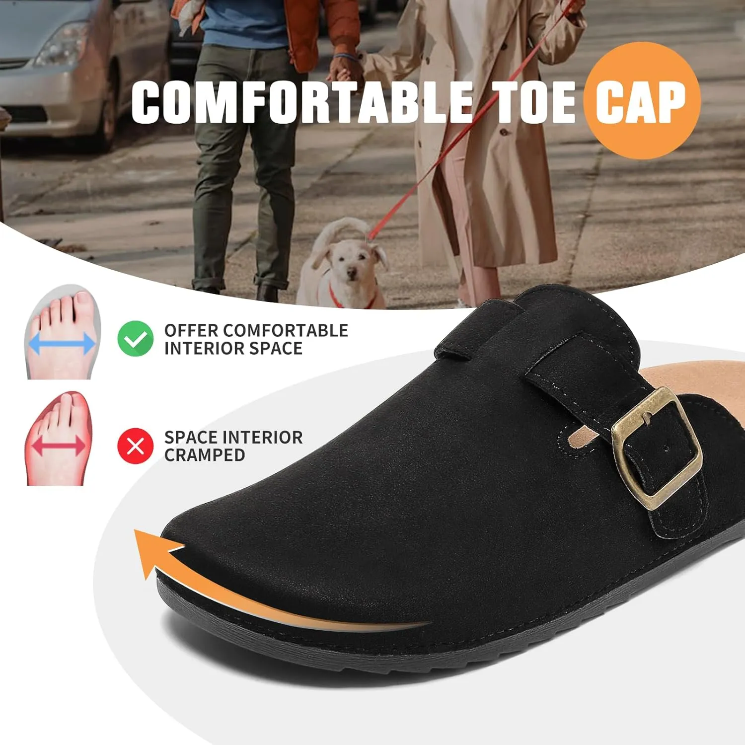 Suede Clogs Men & Women Unisex Leather Mules Soft Cork Footbed Adjustable Buckle Slip Sandals Potato Shoes with Arch Support