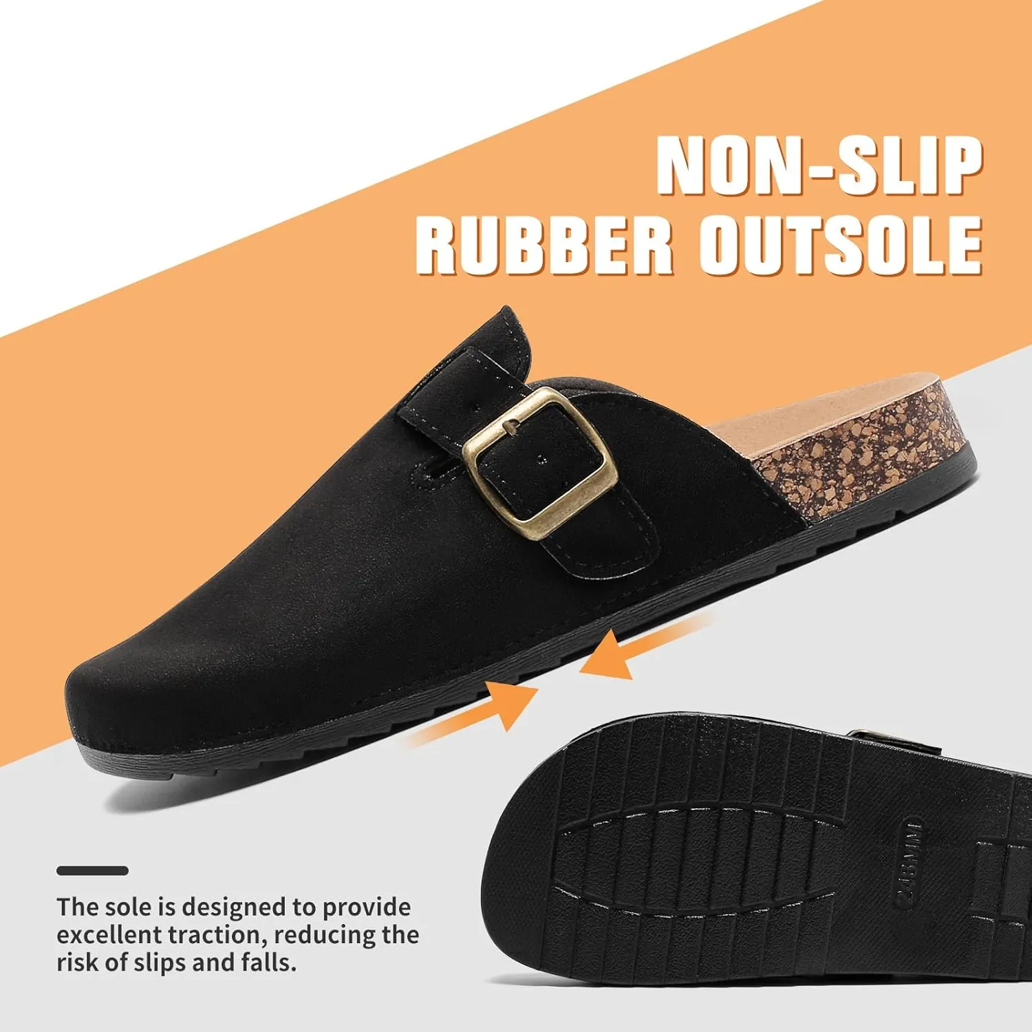 Suede Clogs Men & Women Unisex Leather Mules Soft Cork Footbed Adjustable Buckle Slip Sandals Potato Shoes with Arch Support