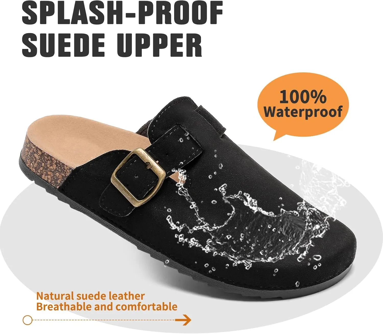 Suede Clogs Men & Women Unisex Leather Mules Soft Cork Footbed Adjustable Buckle Slip Sandals Potato Shoes with Arch Support
