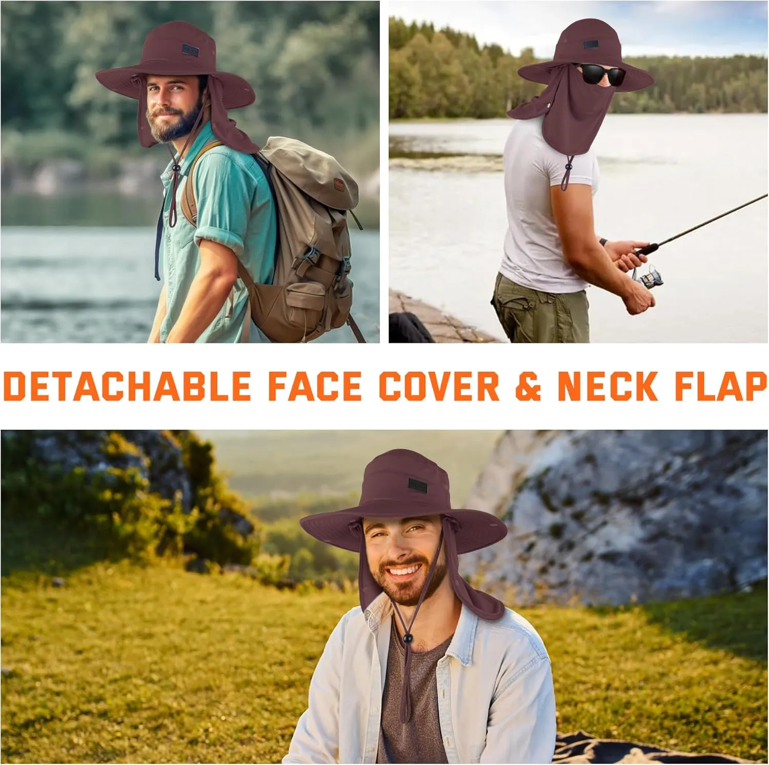 Sukeen Fishing Hat for Men Women, Wide Brim Outdoor UPF 50  Sun Protection with Detachable Neck Flap and Face Mask
