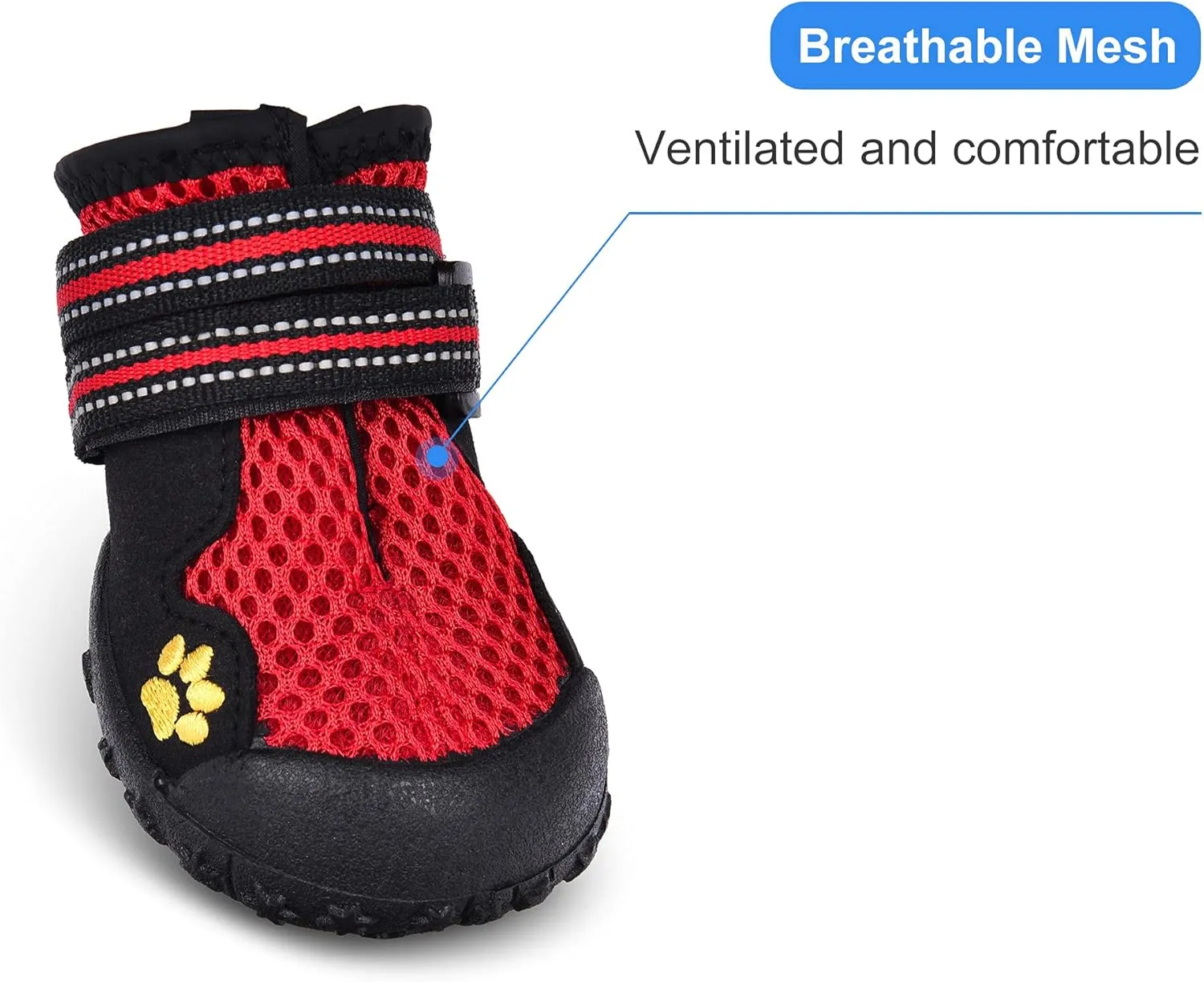 Summer Breathable Dog Boot Reflective Strap Rugged Nonslip Sole for Hot Pavement