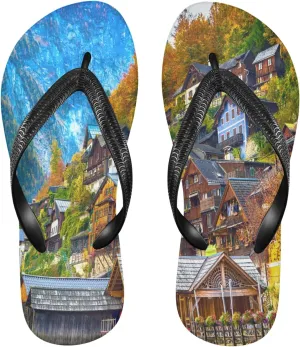 Summer Hallstatt Village Austria Womens Flip Flops Summer Beach Sandals Casual Thong Slippers Comfortable Shower Slippers Non Slip Water Sandals shoes S