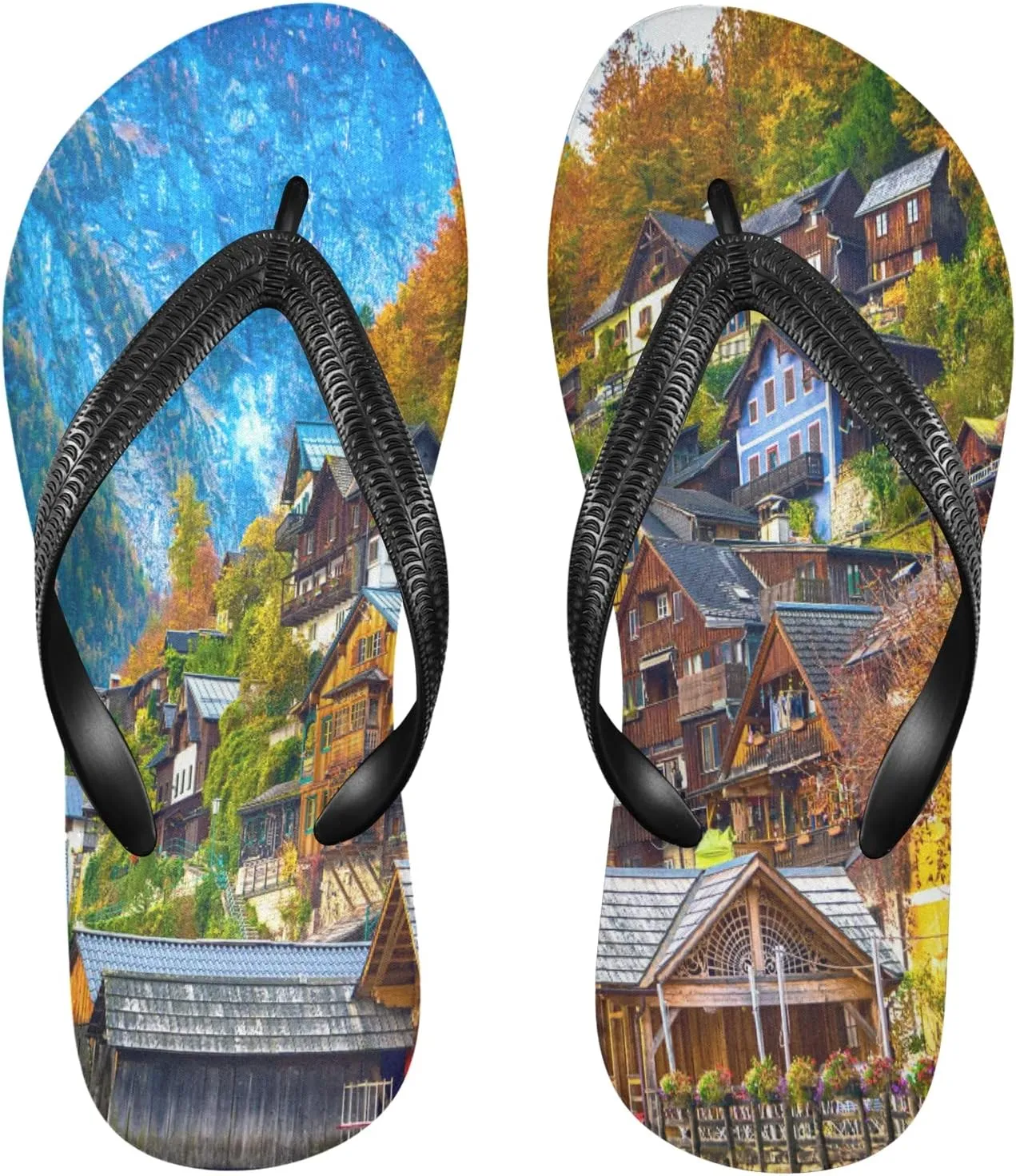 Summer Hallstatt Village Austria Womens Flip Flops Summer Beach Sandals Casual Thong Slippers Comfortable Shower Slippers Non Slip Water Sandals shoes S