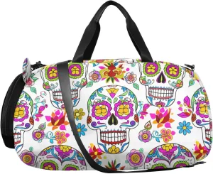 Sunlit Sugar Skulls Kids Overnight Duffle Bag,Gymnastics Sports Dance Bag with Shoe Compartment & Wet Pocket, Travel Weekender Tote for Boys & Girls